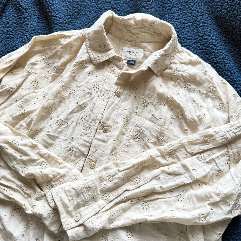 American Eagle Outfitters Cream Button Down Shirt